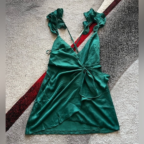 Saints + Secrets Forest Green Wrap Mini Dress - Picture 1 of 5